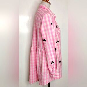 PINK GINGHAM FLAMINGO COTTON BLOUSE